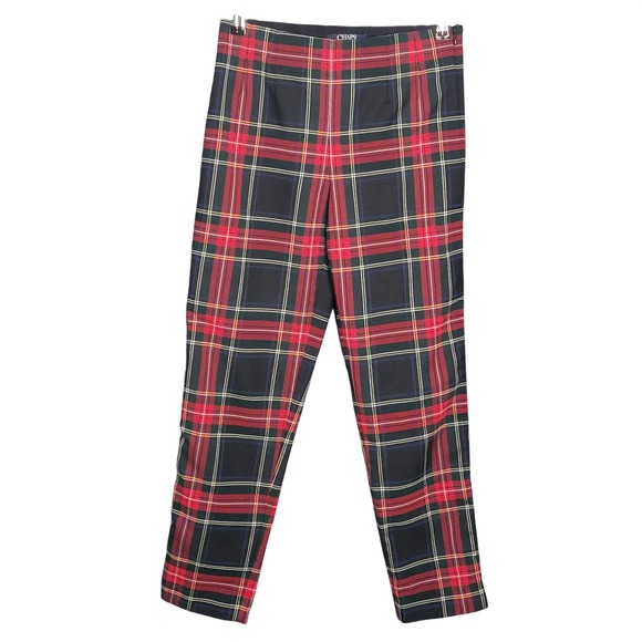 Chaps Pants - Chaps Ankle Pants 4 Red Plaid Tartan Side Zip Holiday Tapered Preppy Academia